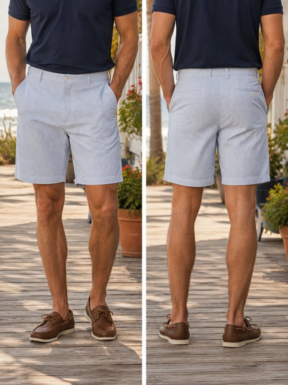 TailorByrd Collection Men's Seersucker Shorts Size 36 Blue White Striped Cotton